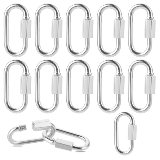 KALIONE 10 Pack Stainless Steel Chain Link, D Shape Lockin Quick Chain Links Chain Connector Quick Links for Towing, Swing, Outdoor Traveling Equipment(3/16 Inch)