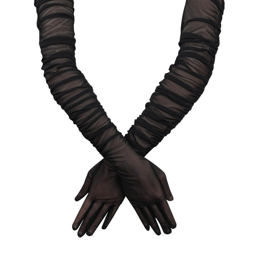 Women's Sexy Sheer Gloves Black Long Sheer Gloves Mesh Tulle Super Long Gloves Opera Christmas Party Dance Formal Bridal Gloves Elbow Length