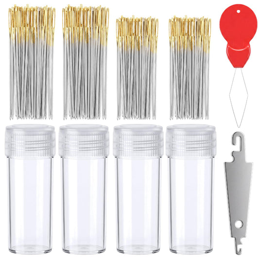 120 Pieces Cross Stitch Needles, 24 and 26 Stainless Steel Needlepoint Needles Golden Large Eye Embroidery Hand Sewing Needles with 2 Needle Threader in Transparent Box