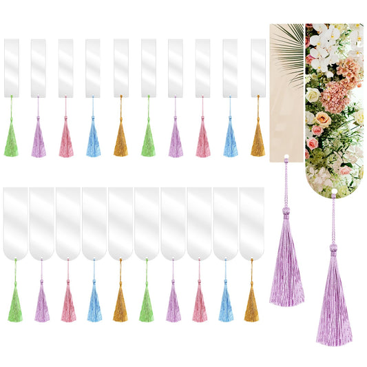 20pcs Blank Clear Acrylic Bookmarks with Tassels, Transparent DIY Craft Bookmark Pressed Flower Bookmark Kit Half Round and Rectangle Unfinished Book Marker Tags for Vinyl Projects Gift Tags