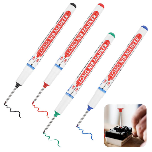 KALIONE Multi-Purpose Deep Hole Pens Deep Drill Hole Marker Pens, Long Head Deep Hole Marker Construction Markers Pica Pencils Metal Marking Pen Machinist Tools Carpenter Tools(Red,Green,Black,Blue)