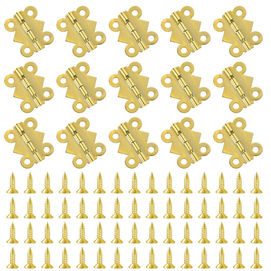 15 PCS Hinges for Wood, Vintage Butterfly Door Hinges Antique Metal Jewelry Box Hinges Mini Folding Cabinet Hinges Small Hinge Head Home Decoration with Screws for Wooden Box Crafts Cabinet, 25 X 10mm