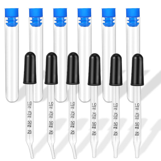 KALIONE 6 Pack Eye Dropper Dropper Pipette 1 mL Glass Eye Dropper with Measurement for Essential Oil Feeding Skin Care Ear Lab