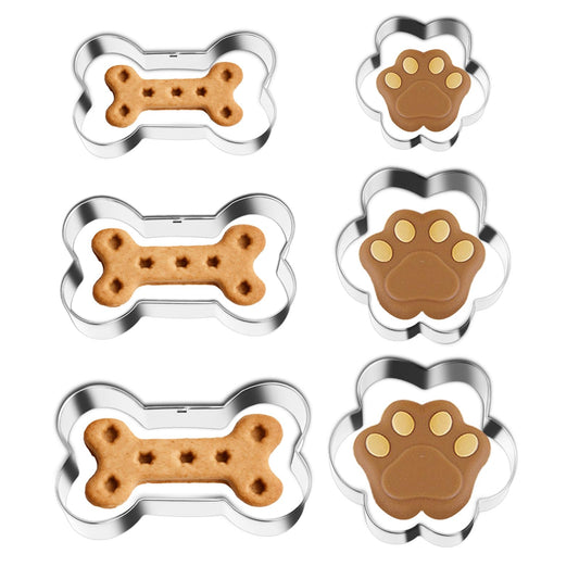 Dog Cookie Cutter,6 Pcs Stainless Steel Biscuit Cutters Bone and Dog Footprints Cookie Cutters Set Dog Theme Party Cookie Cutter Dog Treats Cutters Molds for Homemade Treats and Baking