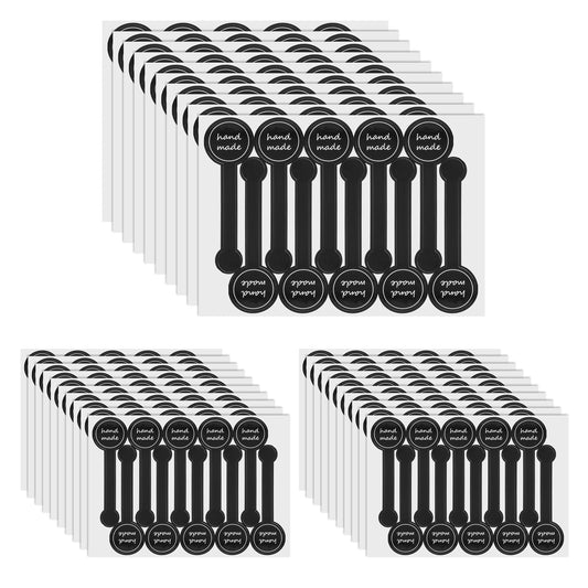 300 Pcs Handmade Seal Stickers Hand Made Cake Stickers for Food Baking, Self-Adhesive Handmade Bakery Stickers Labels Black Long Cake Stickers, for Pastry Bags Lollipops Candy Sweat Bread