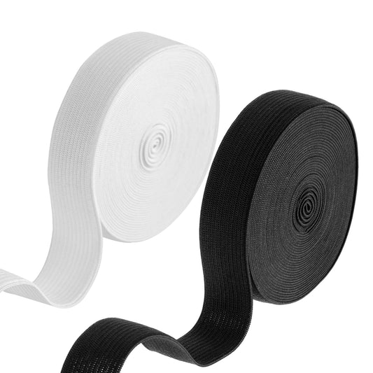 KALIONE 2PCS Sewing Elastic Band, 5 Yards 3/4 Inch Wide Waistband Elastic, Wide Elastic for Sewing, Thick Elastic Bands for Sewing Clothing, Dressmaking, DIY Pants, Headbands (Black、White)