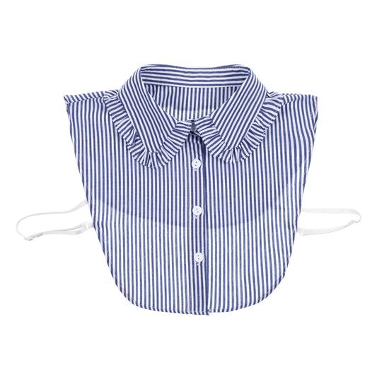 Psiriol Women Ruffle Mock Neck Detachable Half Blouse Shirts, Blue Striped Detachable Collar Shirt, Dickey Half Blouse False Collar, False Collar Plaid Shirt Dickey for Women