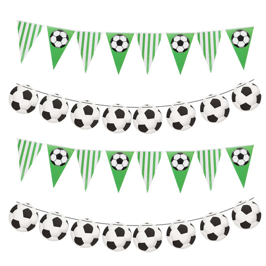 4 Pack Soccer Banner Decoration Soccer Party Supplies Soccer Birthday Decorations Banner Soccer Pennant Flag Soccer Birthday Garland Soccer Ball Paper Cutouts for Birthday Party Home Decor