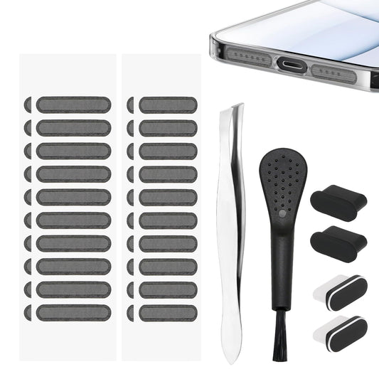 KALIONE USB C Dust Plug Set Charging Port Protector Anti Dust Cover Port Cover Charging Port Cleaner Speaker Cover, Mobile Phone Speaker Mesh Protector Dustproof Cleaning Brush Cleaner Tweezer