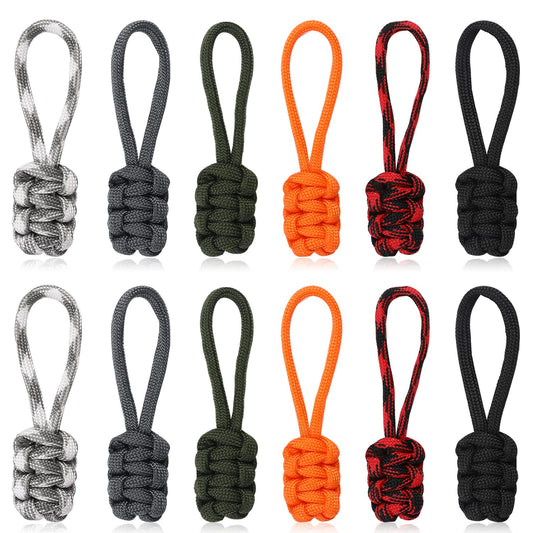 Zipper Pulls Extener,12 Pieces Colorful Nylon Cord Extension Zipper Tab Universal Nylon Zipper Fixer Zipper Slider Pull Tab Hand Woven Pull Rope Replacement for Suitcase,Luggage,Backpacks,Jackets