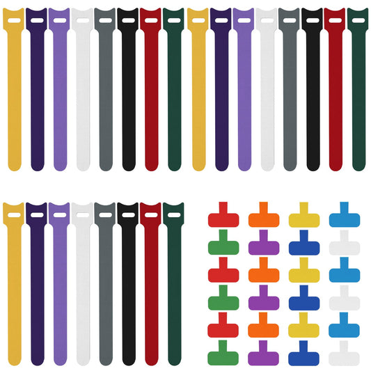 48 Pcs Reusable Cable Ties Multicolor Cable Labels Sets 24 Pcs Fastening Cable Ties Adjustable and 24 Pcs Write-On Label Home Office Cable Wrap and Management Supplies