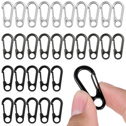 30PCS Mini Carabiner Clips, Paracord Clips Small Carabiner Clip Tiny Alloy Spring Snap Hooks for Keychains, Backpacks, Camping, 3 Colors