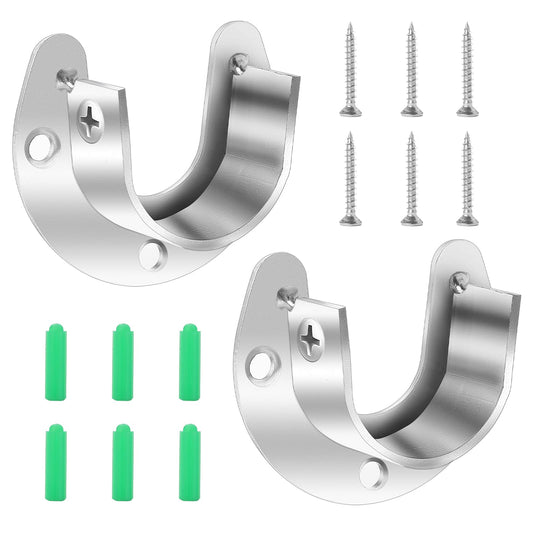 2 Pack Wardrobe Rail Bracket, Closet Pole Sockets Stainless Steel Shower Curtain Pole Holder Flange Rail Rod Holder with Screws for Wardrobe Pole Shower Curtain