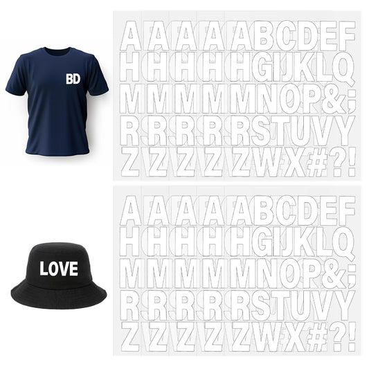 10Sheets 310PCS Iron on Letters for Clothing, 1.6'' Heat Transfer Letters, White Iron on Vinyl Letters with A-Z Heat Transfer Letters Alphabet Sticker for DIY Printing Craft Clothing T-Shirt Jersey