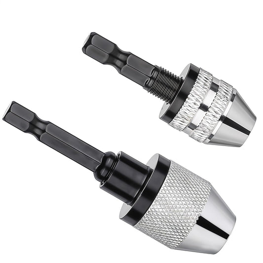 2 Pieces Drill Chucks 1/4 Inch Hex Shank Keyless Drill Chuck Fast Change Converter Extension Screwdriver Drill Adapter for Impact Drill Tool, 0.3-6.5mm
