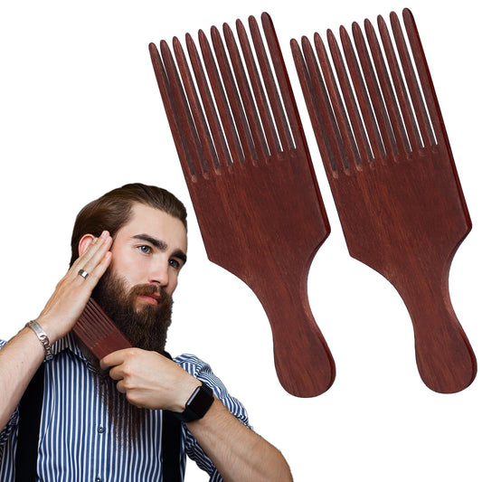 2 PCS Afro Hair Comb, Wood Afro Comb for Curly Hair Sturdy Wide Tooth Comb Smooth Curly Hair Brush Anti Static Afro Hair Brush Long Tooth Beard Comb for Long Thick Curly & Afro Hair Styles