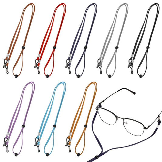 Leather Eyeglasses Strap, 8PCS Anti-Slip Reading Glasses Chain Adjustable Eye Glass Holder Around Neck Sunglasses Retainer Lanyards Eyewear Safety String for Elderly Reading Glasses (8 Colors)