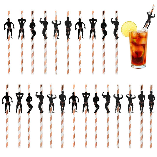 24Pcs Party Naughty Straw, Bachelorette Party Decorations Straws, Party Straws, Fitness Men Straws Dancer Straw Party Drinking Favor, Funny Drinking Straws for Adults, Gold Confetti Straw
