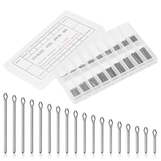 360pcs 6-23mm Stainless Steel Cotter Pin Watch Band Spring Bars Pin Remover Repair Tool Kit, Dia. 1mm