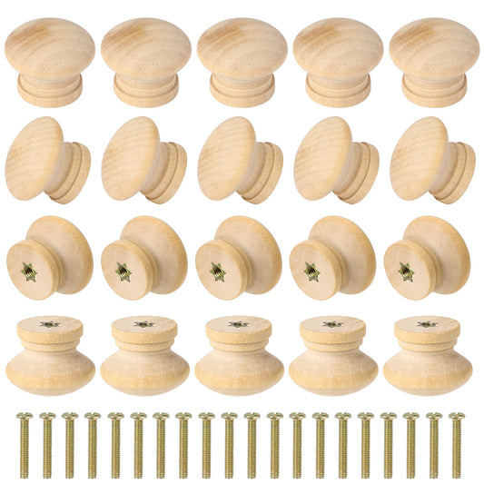 Mozeat Lens 20 Pcs 1.1 Inch Round Wood Cabinet Knobs Unfinished Drawer Knobs Wooden Pulls Mini Wooden Drawer Handle Knobs Furniture Drawer Knobs Pulls Handles for Dresser
