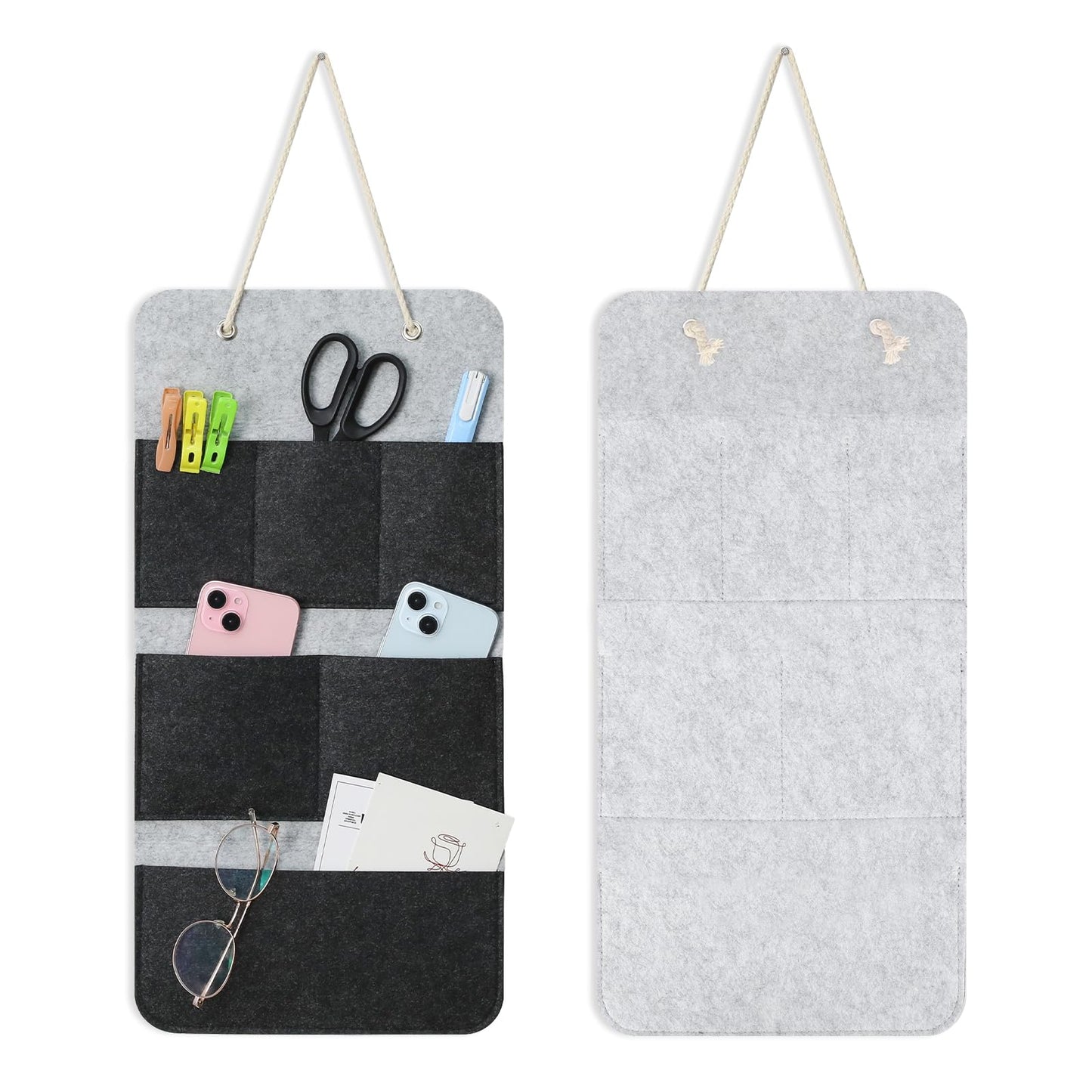 Sliverdew 6 Compartments Hanging Organiser 52 x 25 cm Felt Hanging Wall Organiser Bathroom Felt Bag Door Hanging Storage Camping Storage Bag for Sunglasses