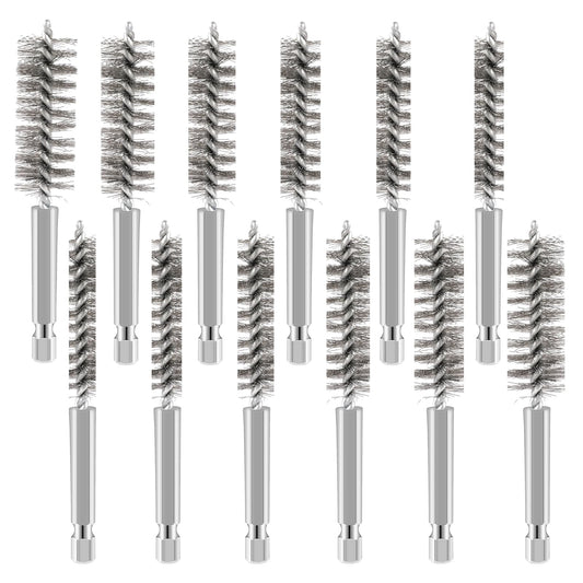 12 PCS Stainless Steel Bore Brush Bore Brush Set Bristles Wire Brush for Power Drill Cleaning Brushes for Cleaning Tubes Holes Auto Metal Rust(Width 0.8-1.9cm)