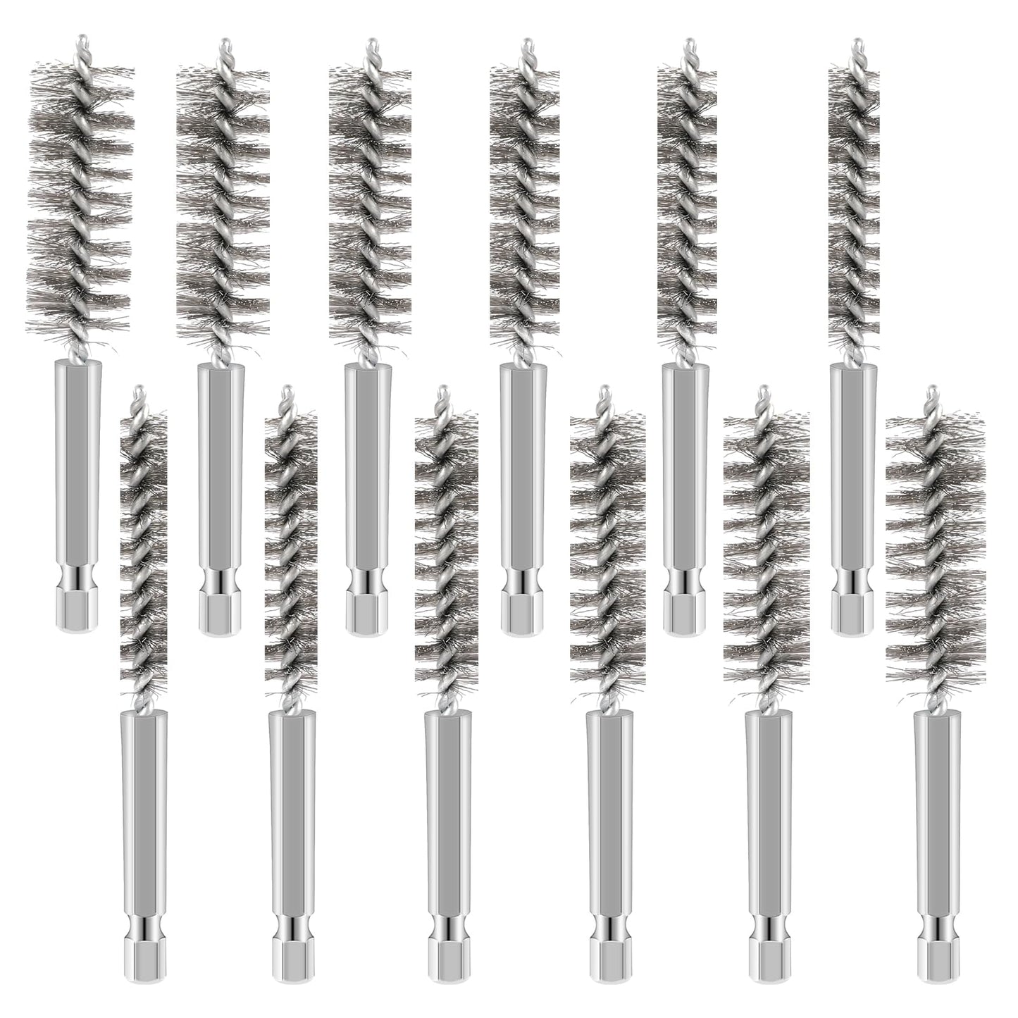 12 PCS Stainless Steel Bore Brush Bore Brush Set Bristles Wire Brush for Power Drill Cleaning Brushes for Cleaning Tubes Holes Auto Metal Rust(Width 0.8-1.9cm)