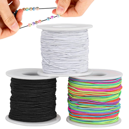 Elastic Cord Beading Cords Thread Black White Rainbow Color Stretch String Cord Fabric Crafting String Bead Cord Bracelet String for DIY Jewelry Making, Bracelets, Necklaces, Crafts 50m/roll