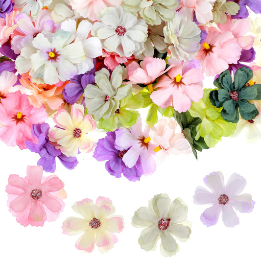 100 PCS Faux Flower Heads Small Fabric Flowers for Crafts Artificial Flowers Heads Artificial Silk Daisy Flowers Fake Mini Flower Heads Embellishments for DIY Hair Cap Dresses Garland Decorations