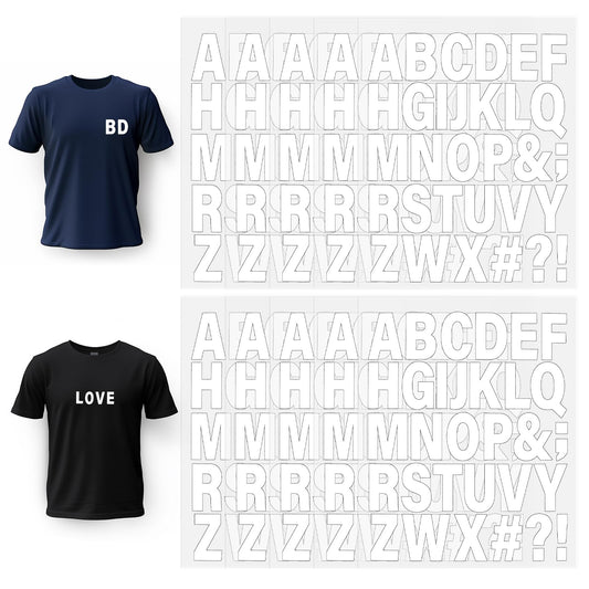 10Sheets 310PCS Iron on Letters for Clothing, 1.6'' Heat Transfer Letters, White Iron on Vinyl Letters with A-Z Heat Transfer Letters Alphabet Sticker for DIY Printing Craft Clothing T-Shirt Jersey