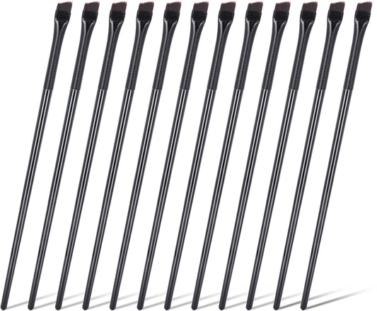 12 Pcs Fine Angled Eyeliner Brush, Eyeliner Brush Eyebrow Tint Brush Angled Eyebrow Brush Set Flat Eyeliner Brush Angle Makeup Brush Soft Artificial Fibers Synthetic Bristles Eye Makeup Tool (Black)
