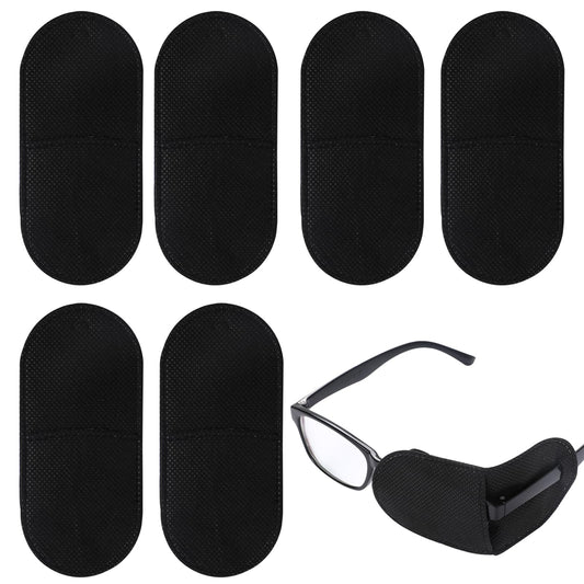 6Pcs Black Eye Patch for Glasses Non-Woven Fabric Reusable Eye Patches to Cover Left Right Eye for Kids & Adults Lazy Eye Amblyopia Strabismus, Black
