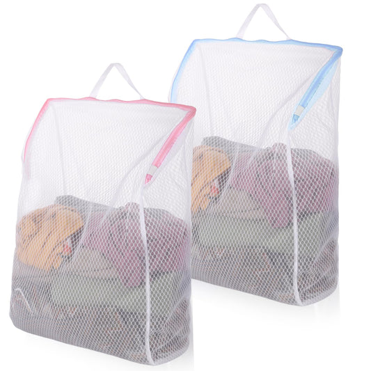 Mesh Laundry Bags, 2 Pcs Lingerie Bags for Washing Delicates with Built in Zipper and Handle Durable Travel Laundry Bags Honeycomb Mesh Bra Bags for Protect Clothes in Washing Machine 16" x 20" x 5.5"