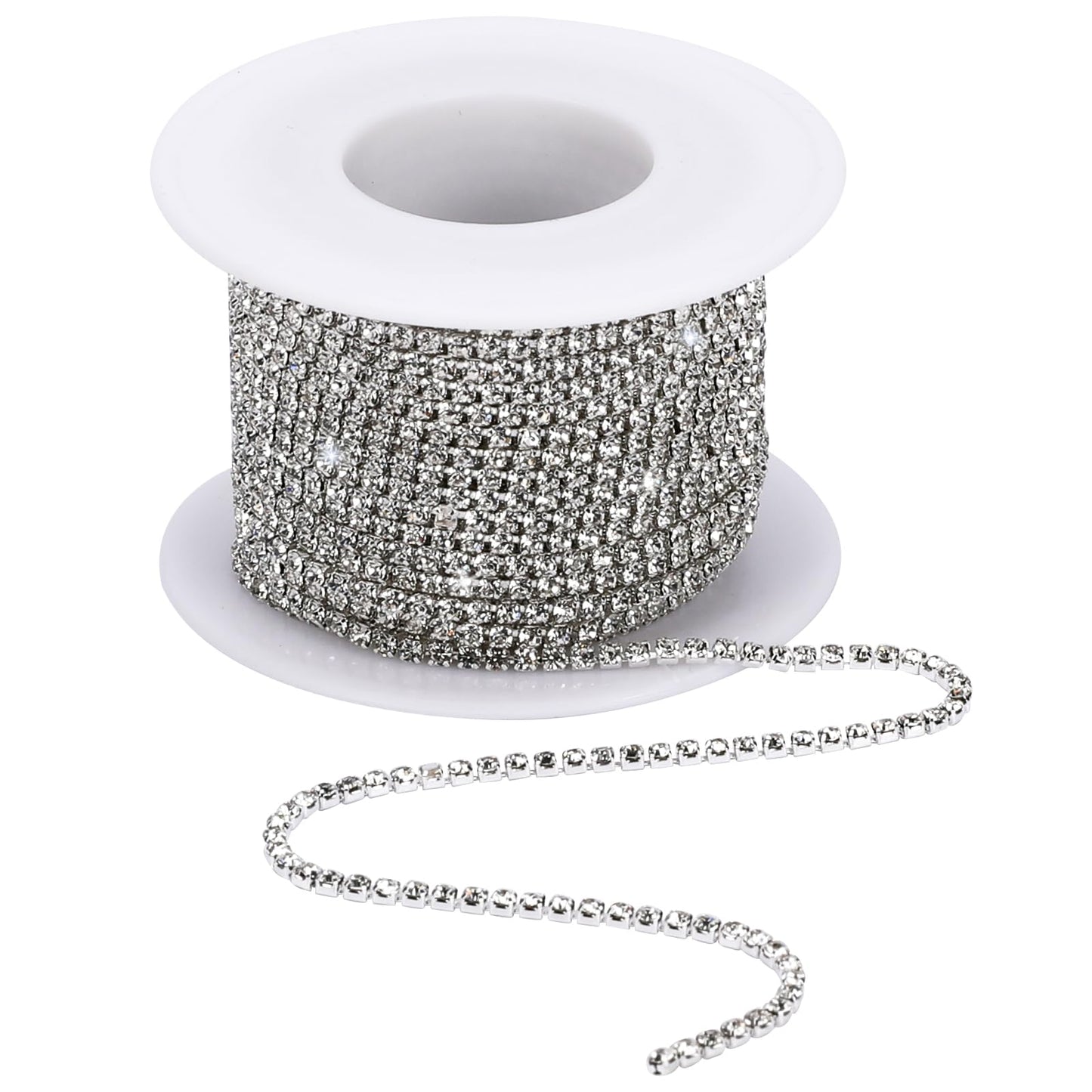 Kalionne 1 Roll 10m x 2mm Silver Crystal Rhinestone Ribbon Chain, Wedding Decoration