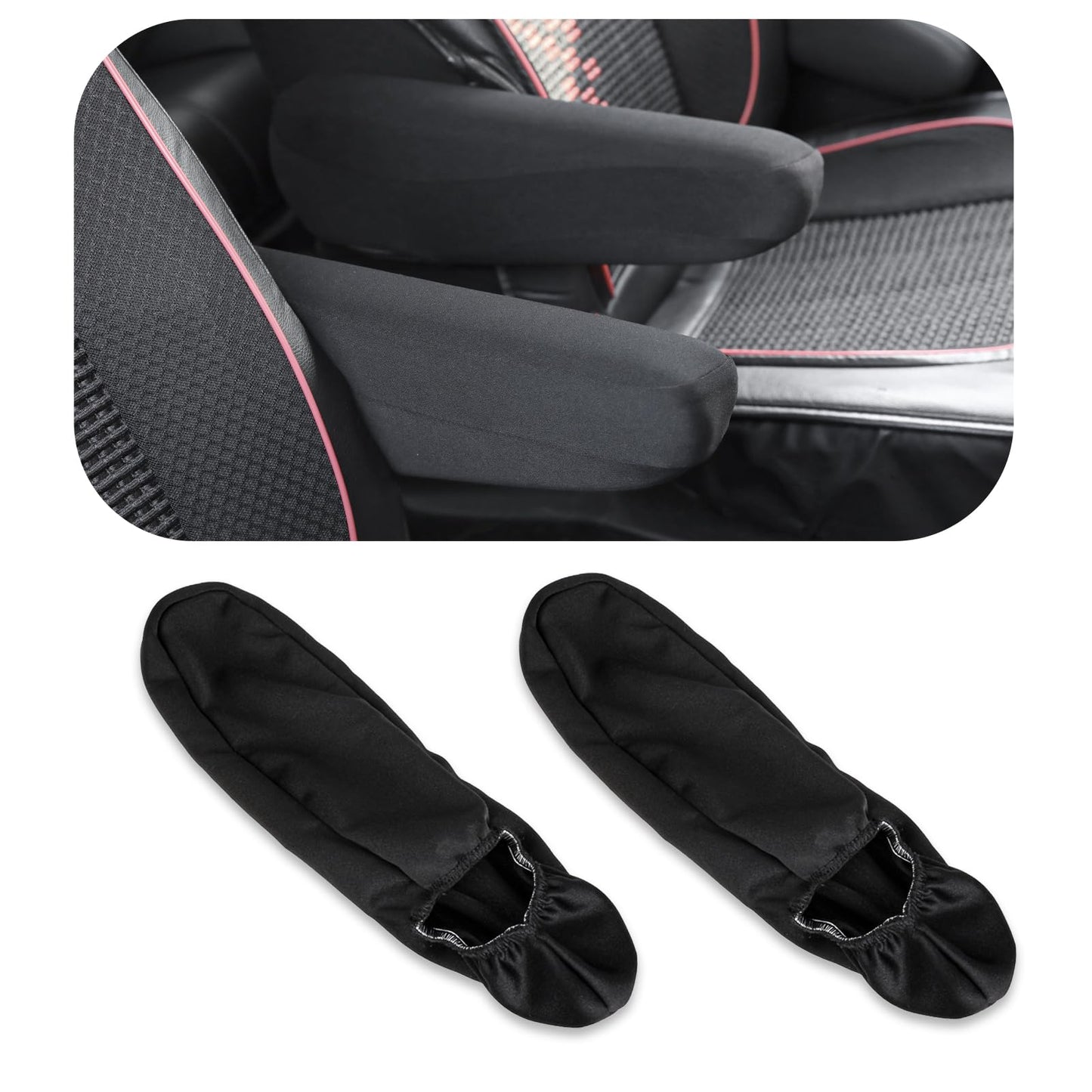 Universal Size Car Front Seat Armrest Covers, 2 Pieces Black Fabric Armrest Protector for Car, SUV, Truck and Van (Black)