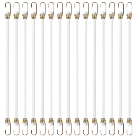 15 Pack Heavy Duty Bungee Cords with Hooks 10 Inch Mini Bungee Cords Heavy Duty Outdoor White Elastic Rope Rubber Strap for Camping Luggage Roof Racks Car Tents Tarps Bikes Rvs