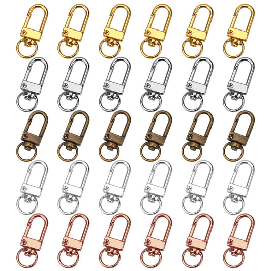 30 Packs Lobster Claw Clasps,Mteal Lanyard Clips, Swivel Clasp Snap Hooks,Purse Clasp, Key Chain Hooks,5 Colors Key Rings for Crafts,Lobster Clasp for Jewelry Keychain Bags DIY Crafts Making Supplies
