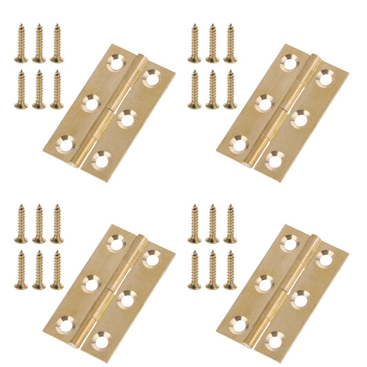 2 Inch Gold Door Hinges, 4 Pieces Cabinet Door Hinges Brushed Brass Folding Butt Hinges Jewelry Box Hinges Small Bifold Chest Hinges with Screws for Wooden Box Cabinets Furniture Drawer Doors