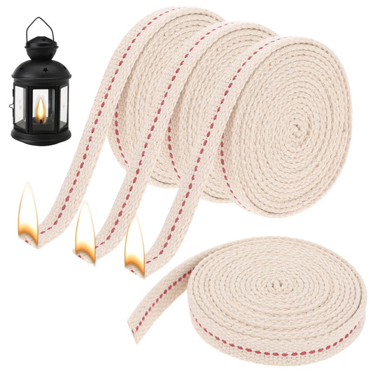 26 Ft Lamp Wick Lantern Wicks 1/2 Inch Flat Cotton Oil Lamp Wick Replacement Oil Lanterns Wick with Red Line Kerosene Lamp Wicks for Paraffin Oil Kerosene Based Lanterns and Candle Burners