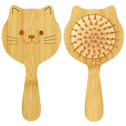 Mini Brush Natural Paddle Brush Mini Paddle Brush Hair Growth Wooden Hair Brush Detangling Cute Cat Face Brush Travel Size Natural Wood Hairbrush Paddle Scalp Massager Brush for Thin Long Curly Hair