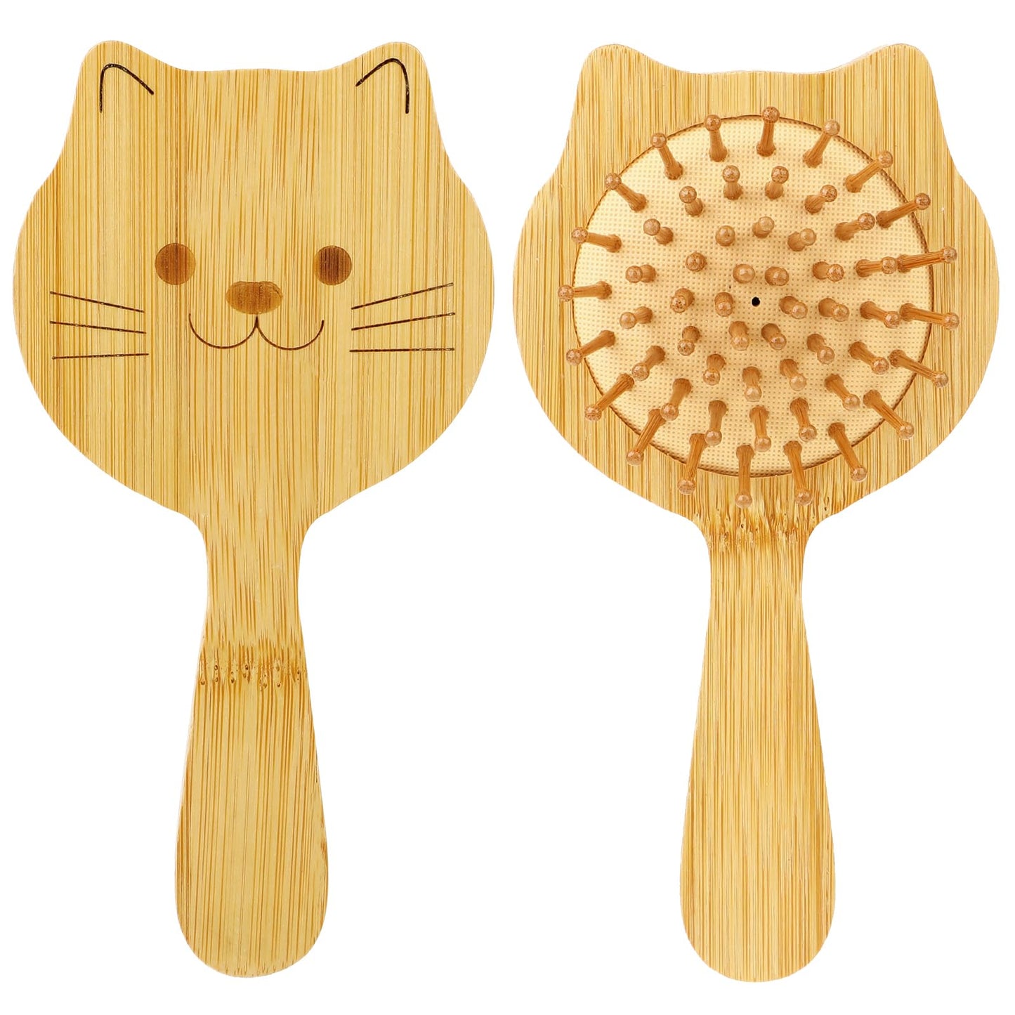 Salbsever Wooden Paddle Brush, Mini Detangling Hair Brush for Fine Hair, Natural Bamboo Hairbrush with Cute Cat Face, Travel Size, Scalp Massager for Thin Long Curly Hair