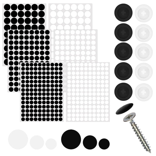 100 Pcs Screw Caps Screw Covers Waterproof Self Tapping Plastic Screw Cap Covers and 580 Pcs Furniture Screw Cover Stickers Self Adhesive Screw Hole Stickers for Wood Screws Furniture