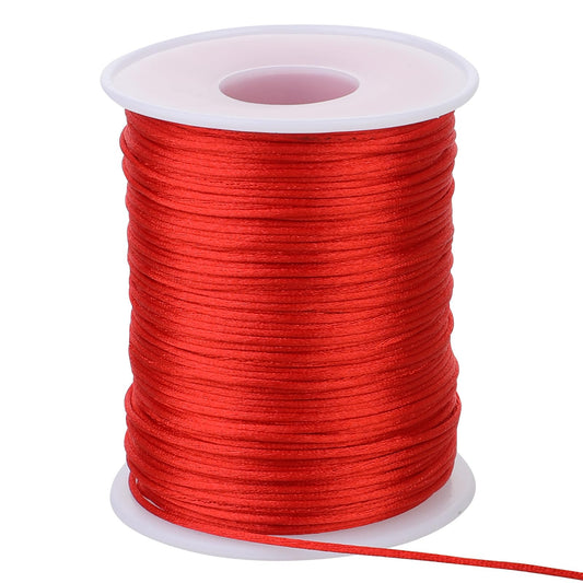 1.5mm X 110 Yards Red Nylon Cord Satin String Necklace String Wind Chime Cord Replacement for Bracelet Jewelry Making Macrame Waxed Trim Cord Multi-Use Silk Cord for Braided Beading, Lanyards, Craft