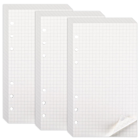 135 Sheets A6 Refill Paper, 3 Pack A6 Paper Checked Refillable Note Paper 6 Holes Refill Inserts Loose Note Paper A6 Refill Paper for Binder Notebook Diary Sketch