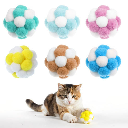 EupHHonycs 6 Pieces Cat Pom Pom Balls Cat Toys with Bells 4cm Soft Pom-Poms Balls Cats Jingle Ball Cats Interactive Ball Toy Scratching-Ball for Indoor Hunting Playing Chewing
