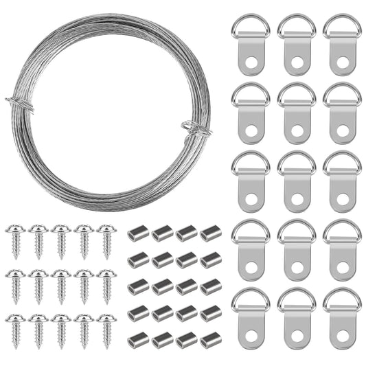 Picture Hanging Wire Set 10 m Wire Rope Stainless Steel Tension Wire 1 mm Picture Hanging Steel Cable with D-Ring and Screw Picture Cord for Mirror Picture Hanging
