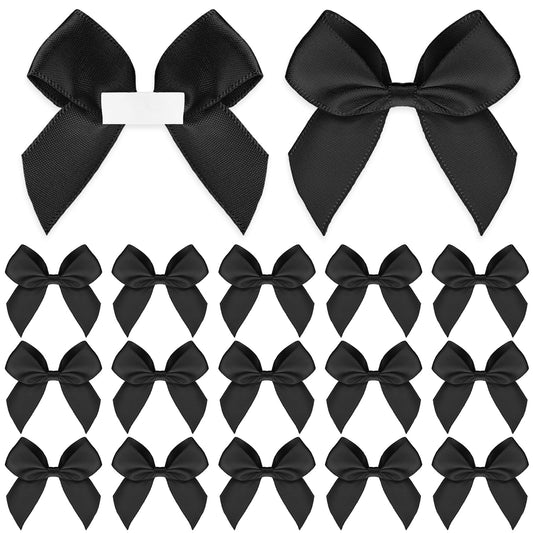 30 PCS Black Satin Ribbon Bows 5CM Pretied Bows with Sticky Gel Pads Self Adhesive Satin Bows for Gift Wrapping Bow Decorations for Birthday Party Wedding Decorations Crafts Gift Bakery Candy Bags