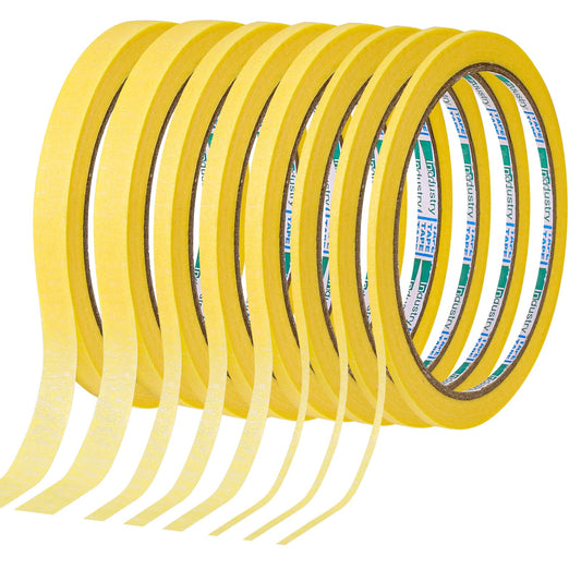 KALIONE 8 Rolls Pinstripe Tape, 1/8, 1/4, 1/2 inch Thin Masking Tape, Thin Painters Tape Black Pinstriping Tape, Masking Tape Paint Tape Masking Tape for Wall DIY Board Auto Paint(Yellow)