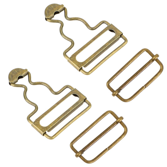 salbsever 2 Pairs Dungaree Clips Overall Buckles Bronze Adjustable Metal Suspender Clips Replacement with Rectangle Buckle DIY Button No-Sew Accessories for Bib Pants Trousers Jeans Jacket