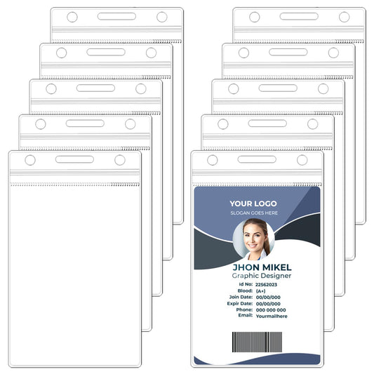 10 Pcs Plastic Lanyard Card Holder Plastic ID Card Holder Clear Horizontal Badge Holder Waterproof Name Tags Badge Holders, 4.33x2.55 inch ID Name Tag Plastic Sleeve Cover with Resealable Zip